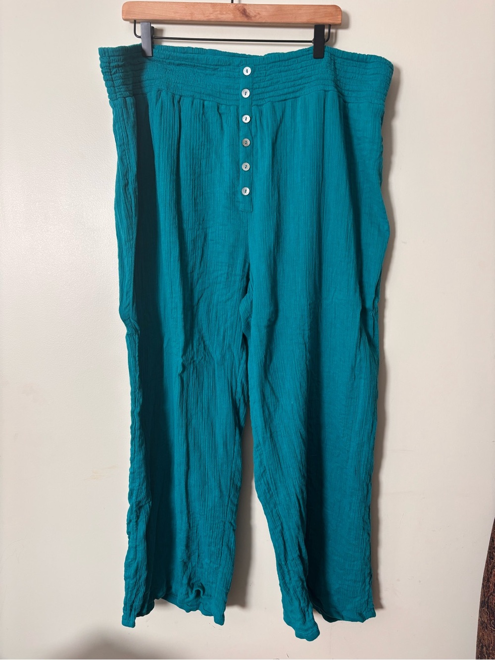 Sundance 100% Cotton Teal Gauzy Wide-Leg Pants with Button Detail XXL